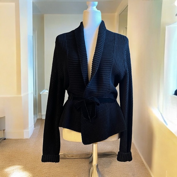 NEW LRL Ralph Lauren Chunky Belted Peplum Shawl Cardigan Sweater Jacket S NWOT - Picture 3 of 16